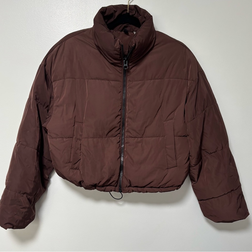 Divided H&M Jacket Womens Small Orange Puffer Cropped Zip Up Polyester